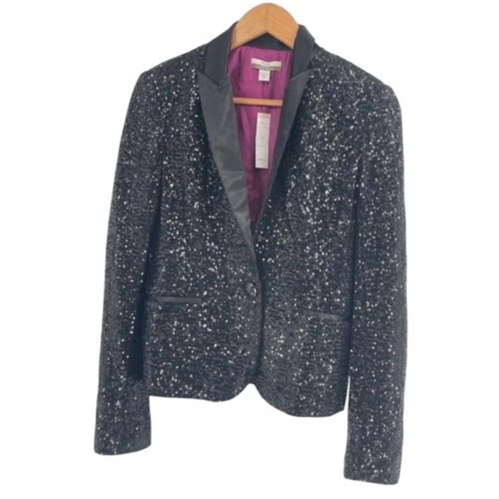 Muse Boston Proper Blazer Jacket Sequins Women's Size 10 Black Suit New